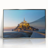 Large art print of a mid-century modernist French scenery in silver framed acrylic, suitable for modern art wall decor.