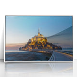 Mid-century modernist art depicting a serene French landscape in pastel shades, acrylic print framed in white.