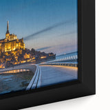 Extra large framed canvas featuring a textured depiction of a vibrant European scenery in a black border.