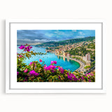 Textured abstract art print depicting a serene European scenery in muted earth tones, framed in white, ideal for bedroom art.