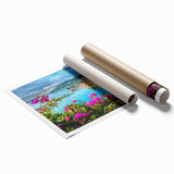 Extra large rolled print of Nice, France scenery with vibrant floral elements, suitable as classy bathroom wall art.