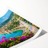 Extra large wall art featuring line art flowers in black on white, rolled canvas format.