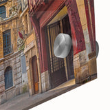 Large abstract wall art depicting the Normandy coastline in muted blue and gray tones on acrylic glass.