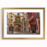 Abstract art print of Normandy landscape in muted earth tones, framed in gold, suitable for dining room decor.