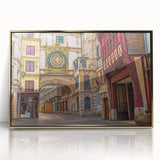 Art deco poster of Normandy scenery in muted gold and blue tones, framed acrylic, ideal for modern nursery wall art.