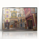 Large art print of a Normandy, France landscape in muted green and blue tones on a silver-framed acrylic.