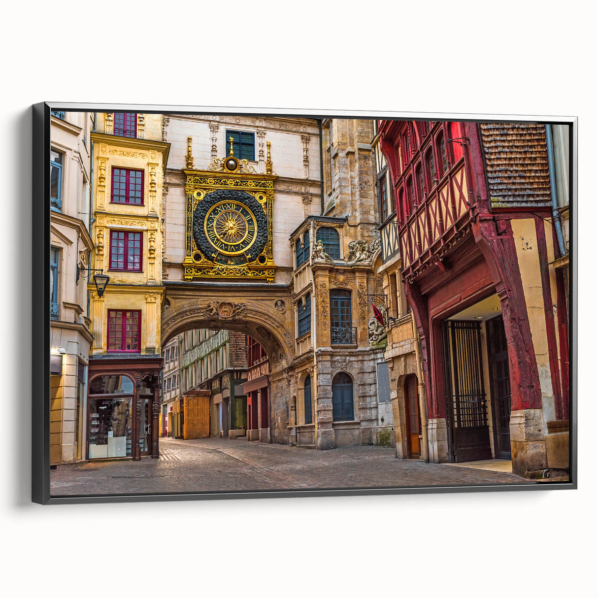 Black and white vintage poster art of Normandy landscape on framed canvas, suitable for bedroom decor.