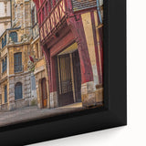Extra large framed canvas of a textured Normandy landscape in black with colorful accents, ideal for living room decor.