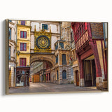 Framed canvas of a vintage-style Normandy landscape in muted gold and black tones, ideal for bedroom wall art.