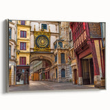 Landscape art painting of Normandy, France on framed canvas, featuring colorful vintage poster art on a black background.