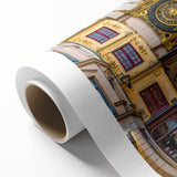 Art Deco poster of Normandy landscape on rolled canvas, with muted greens and blues, ideal for nursery wall art.