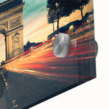 Large abstract wall art of Paris skyline in muted gray and blue tones on acrylic glass, ideal for dining room art.