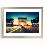 Extra large abstract art print of Paris scenery in muted gray tones, framed in silver, ideal for living room decor.