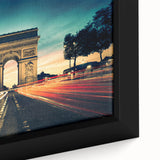 Extra large framed canvas of a textured Paris scenery in black with colorful accents, ideal for living room decor.