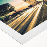 Art deco poster of Paris skyline in muted gray and blue tones on rolled canvas, suitable for dining room wall art.