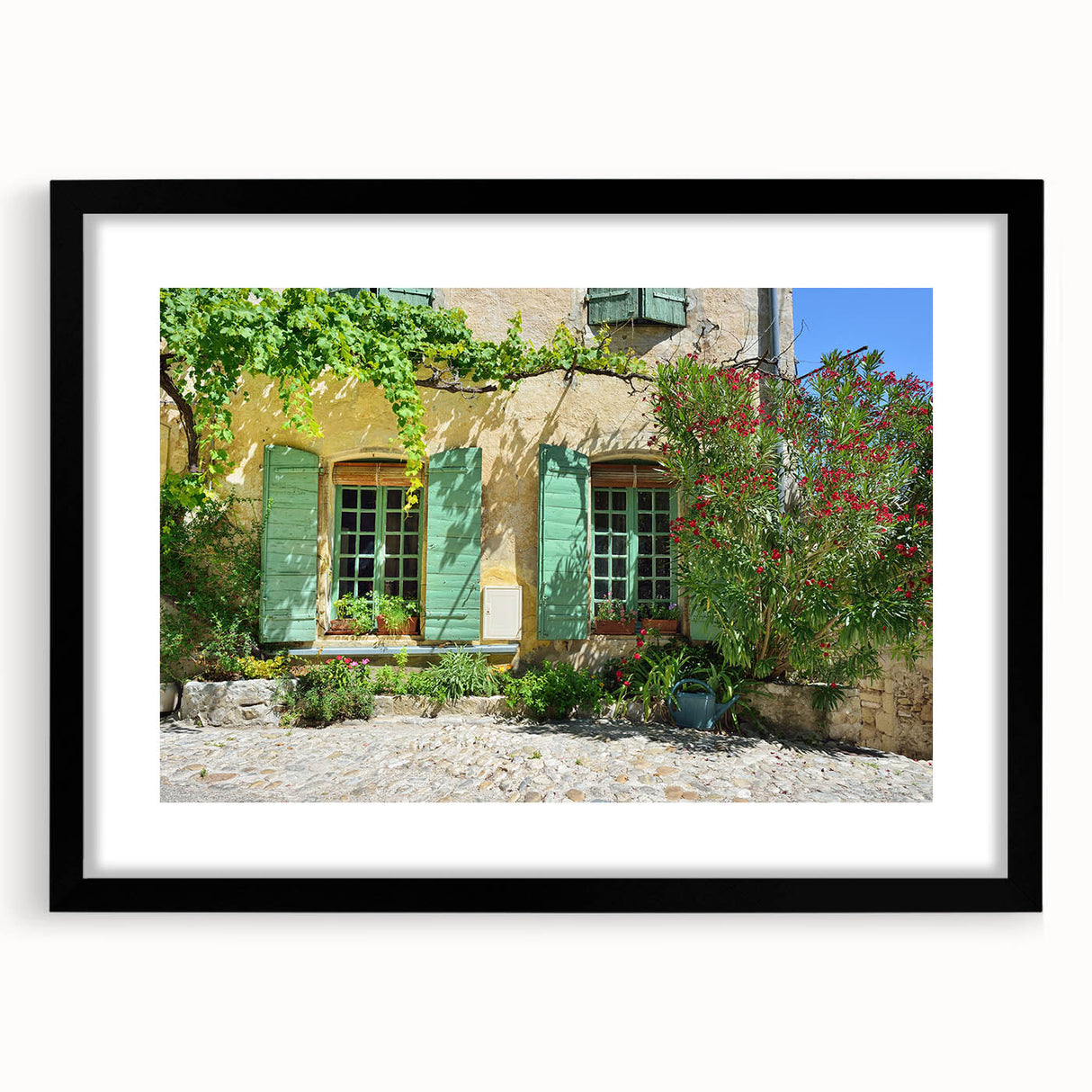 Extra large, textured abstract art print of colorful Provence scenery on a framed canvas, ideal for living room decor.