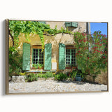 Framed canvas featuring a vintage-style landscape painting of Provence with muted earth tones, ideal for bedroom wall art.