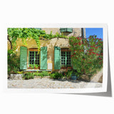 Rolled print of Provence landscape with lavender fields in muted greens and purples, ideal for art wall dining room.