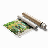 Extra large rolled print of Provence scenery with vibrant floral elements, ideal for classy bathroom wall art.