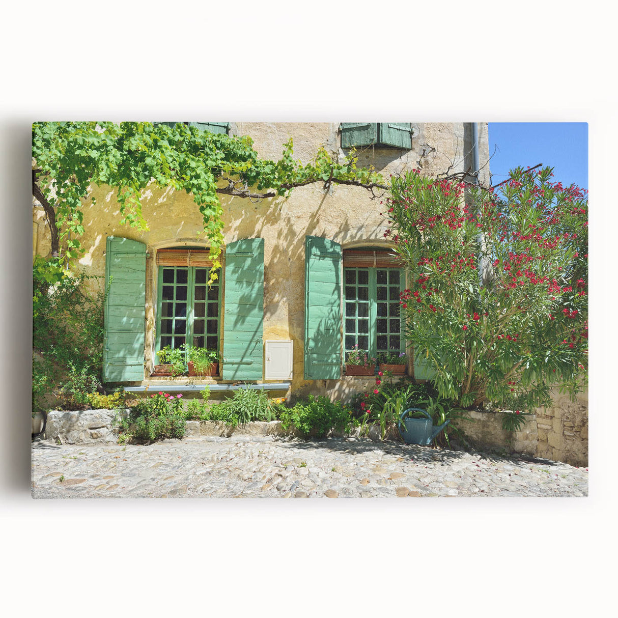 Black and white panoramic view of Provence on stretched canvas, ideal for kitchen wall art.