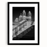 Extra large abstract art print of a colorful European landscape, textured on a black framed canvas.