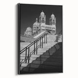 Black and white framed canvas depicting a vintage landscape of southern France, ideal for bedroom decor.