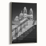 Landscape art painting of a scenic French village in vibrant colors, framed canvas, ideal for living room decor.