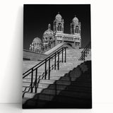 Black and white photo of a quaint street in Southern France on large stretched canvas, suitable for kitchen wall art.