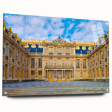 Acrylic print of Versailles scenery with muted green and beige tones, suited for dining room decor.