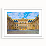 Textured abstract art print of Versailles scenery in muted earth tones, framed with a white mat, ideal for bedroom decor.