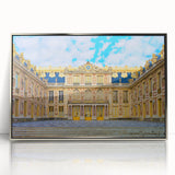 Acrylic print of Versailles scenery in muted earth tones, framed in silver, suitable for modern art wall decor.