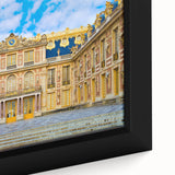 Extra large framed canvas featuring a textured close-up of Versailles in black with colorful art accents.