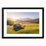 Extra large framed abstract print of a colorful Bavarian landscape, featuring vibrant hues and textured art.