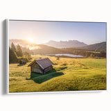 Vintage poster art of Bavaria with colorful imagery on a large framed canvas, suitable for living room decor.