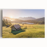 Black and white photograph of the Bavarian landscape on stretched canvas, ideal for kitchen wall art or bedroom ambiance.