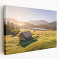 A panoramic landscape painting of Bavaria, featuring soft blue and green hues on stretched canvas.