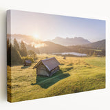 A panoramic landscape painting of Bavaria, featuring soft blue and green hues on stretched canvas.