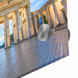 Large abstract wall art depicting Berlin scenery in mid-century modernist style on acrylic glass, suited for dining room art.