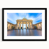 Extra large abstract art print of a colorful Berlin cityscape, textured on a framed black mat, ideal for living room decor.