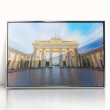 Large art print of Berlin skyline in muted gray tones on a silver-framed acrylic, suitable for modern art wall decor.