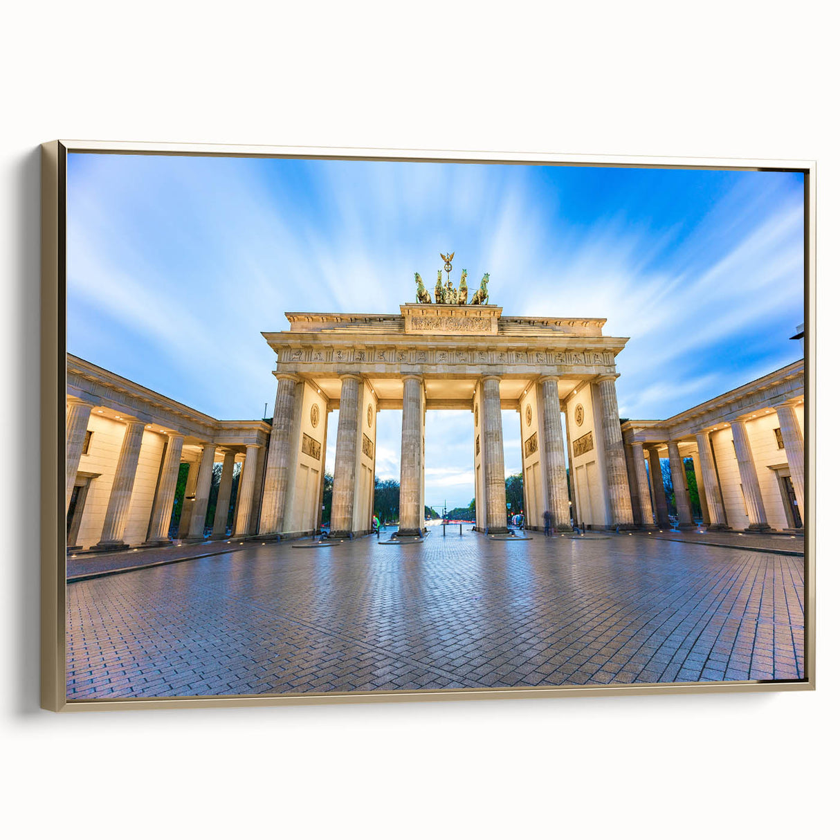Framed canvas landscape painting of Berlin with muted earth tones, ideal for bedroom wall art.