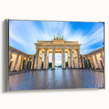 Framed canvas featuring a vintage-style landscape painting of Berlin with colorful and black elements.