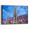 Black and white framed canvas of a vintage Munich landscape, ideal for bedroom wall decor.