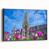 Black and white framed canvas of a vintage Munich landscape, ideal for bedroom wall decor.