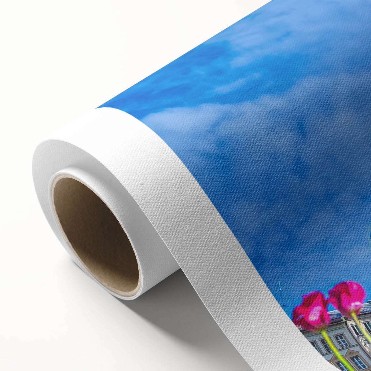 Art deco poster of Munich skyline in pastel shades on rolled canvas, ideal for nursery wall art or dining room decor.