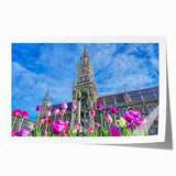 Rolled print of Munich scenery with vibrant floral elements in soft hues, ideal for art wall dining room.