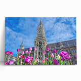 Black and white stretched canvas of Munich skyline, ideal for kitchen wall art.