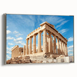 Framed canvas featuring a vintage-style landscape painting of Athens with colorful and black elements.