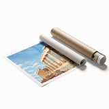Extra large rolled print of Athens scenery with muted earth tones, ideal for classy bathroom wall art.