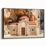 Black and white landscape art painting of Crete, Greece on framed canvas, suitable for bedroom wall decor.